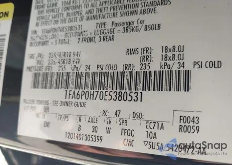 2014 Ford Fusion Se z USA, uszkodzony, nr VIN 1FA6P0H70E5380531